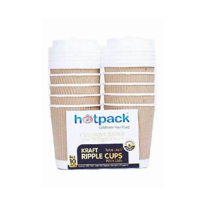 Picture of Hotpack Kraft Ripple Cup with Lid 8Oz 10pcs
