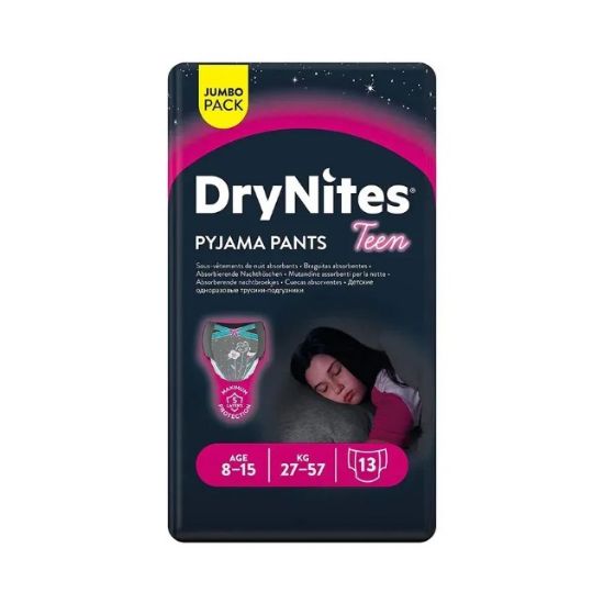 Picture of Huggies DryNites Pyjama Pants, 8-15 years, Bed Wetting Diaper, Girl, 27-57 kg, Jumbo Pack, 13 Pants