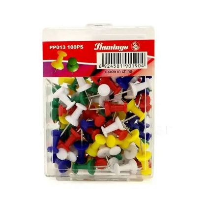 Picture of Flamingo Push Pin Tacks Assorted Color, Steel Point 100pc