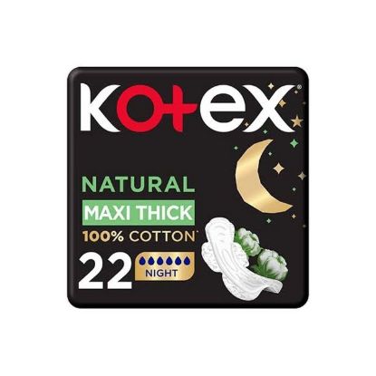 Picture of Kotex Natural Maxi Protect Thick Pads, 100% Cotton Pad, Overnight Protection, 22 Sanitary Pads